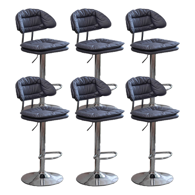 Adjustable Armless Swivel Barstools Upholstered Indoor Bar Stool Dark Blue Chrome 6 Piece Set Clearhalo 'Bar Furniture' 'Bar Stools' 'bar_stools' 'furn' 'furn_bar_stools' 'Furniture' 'Kitchen & Dining Furniture' 7096799