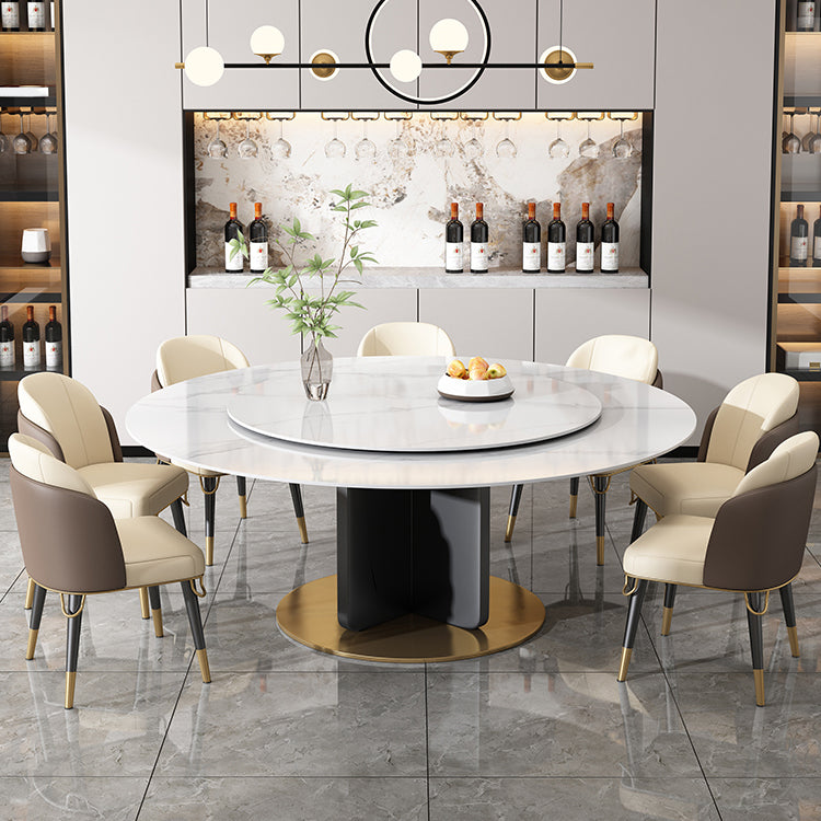 Contemporary 1/4/8/11 Pieces Furniture Round Stone Dining Set for Home 8 Pieces: Table, 7 Chairs Clearhalo 'Dining Room Sets' 'Dining Tables & Seating' 'dining_room_set' 'furn' 'furn_dining_room_set' 'Furniture' 'Kitchen & Dining Furniture' 7096984