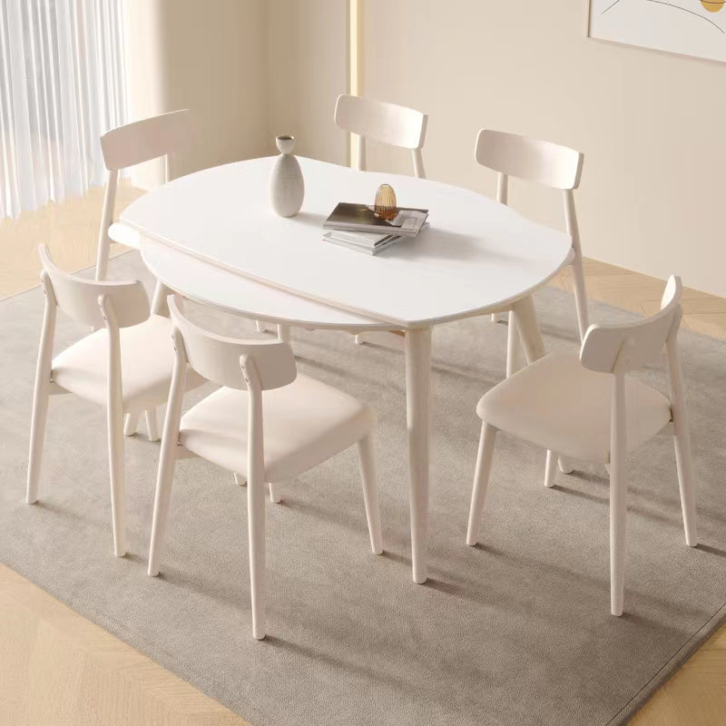 Juego de comedor moderno de piedra redonda con muebles de 1/4/5/7 piezas en blanco