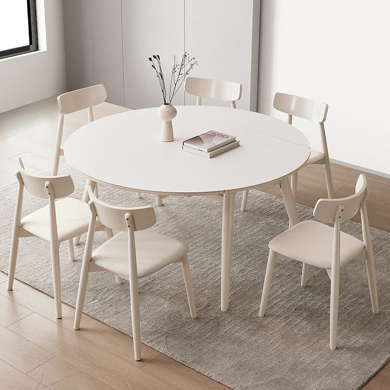 Juego de comedor moderno de piedra redonda con muebles de 1/4/5/7 piezas en blanco