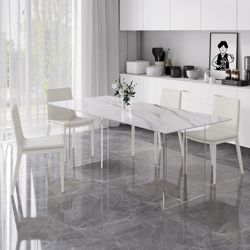 Modern 1/4/5/7 Pieces Dining Table Rectangle Stone Furniture in White Clearhalo 'Dining Room Sets' 'Dining Tables & Seating' 'dining_room_set' 'furn' 'furn_dining_room_set' 'Furniture' 'Kitchen & Dining Furniture' 7097044