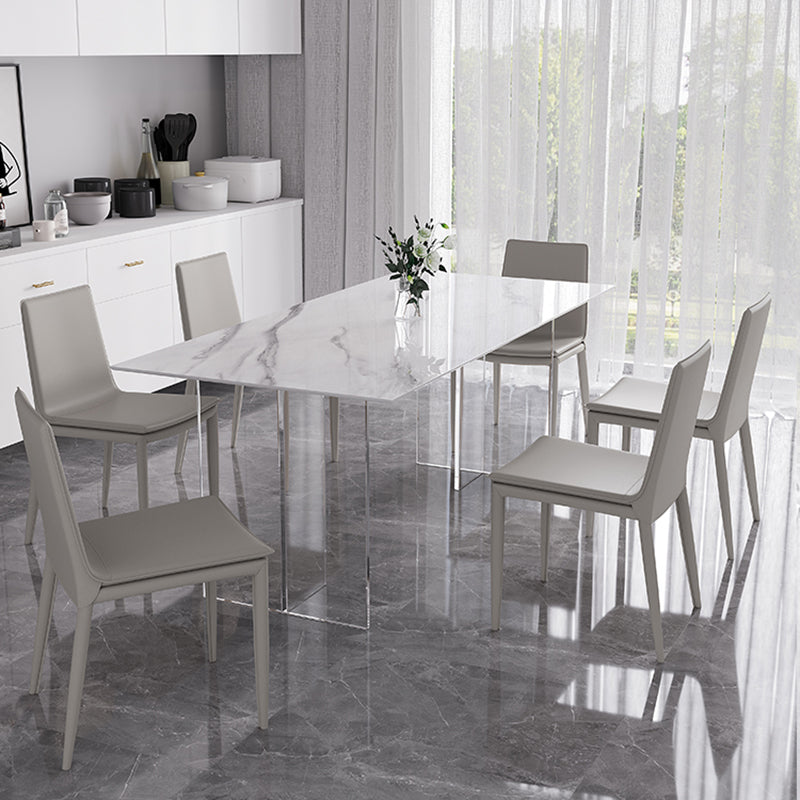 Modern 1/4/5/7 Pieces Dining Table Rectangle Stone Furniture in White 7 Pieces: Table, 6 Chairs Clearhalo 'Dining Room Sets' 'Dining Tables & Seating' 'dining_room_set' 'furn' 'furn_dining_room_set' 'Furniture' 'Kitchen & Dining Furniture' 7097046