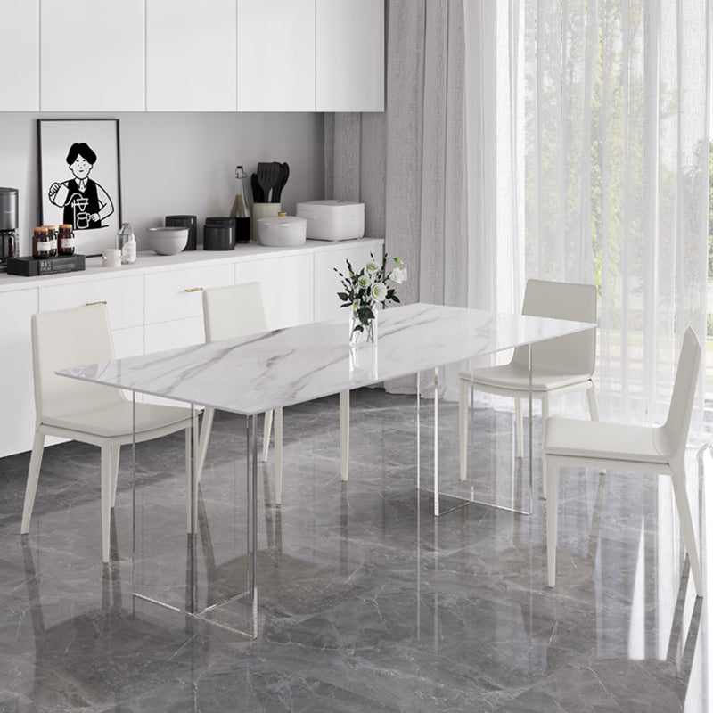 Modern 1/4/5/7 Pieces Dining Table Rectangle Stone Furniture in White 5 Pieces: Table, 4 White Chairs Clearhalo 'Dining Room Sets' 'Dining Tables & Seating' 'dining_room_set' 'furn' 'furn_dining_room_set' 'Furniture' 'Kitchen & Dining Furniture' 7097051