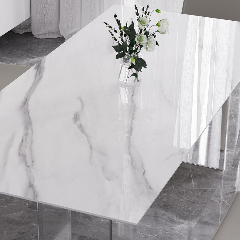 Modern 1/4/5/7 Pieces Dining Table Rectangle Stone Furniture in White Clearhalo 'Dining Room Sets' 'Dining Tables & Seating' 'dining_room_set' 'furn' 'furn_dining_room_set' 'Furniture' 'Kitchen & Dining Furniture' 7097054