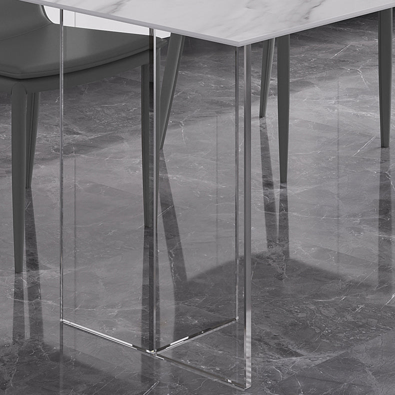 Modern 1/4/5/7 Pieces Dining Table Rectangle Stone Furniture in White Clearhalo 'Dining Room Sets' 'Dining Tables & Seating' 'dining_room_set' 'furn' 'furn_dining_room_set' 'Furniture' 'Kitchen & Dining Furniture' 7097057