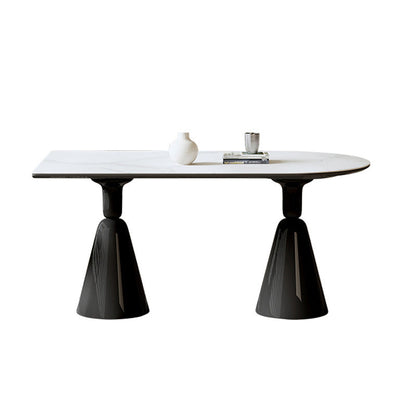Contemporary Dining Room Dinner Table Oval Double Pedestal Dining Table