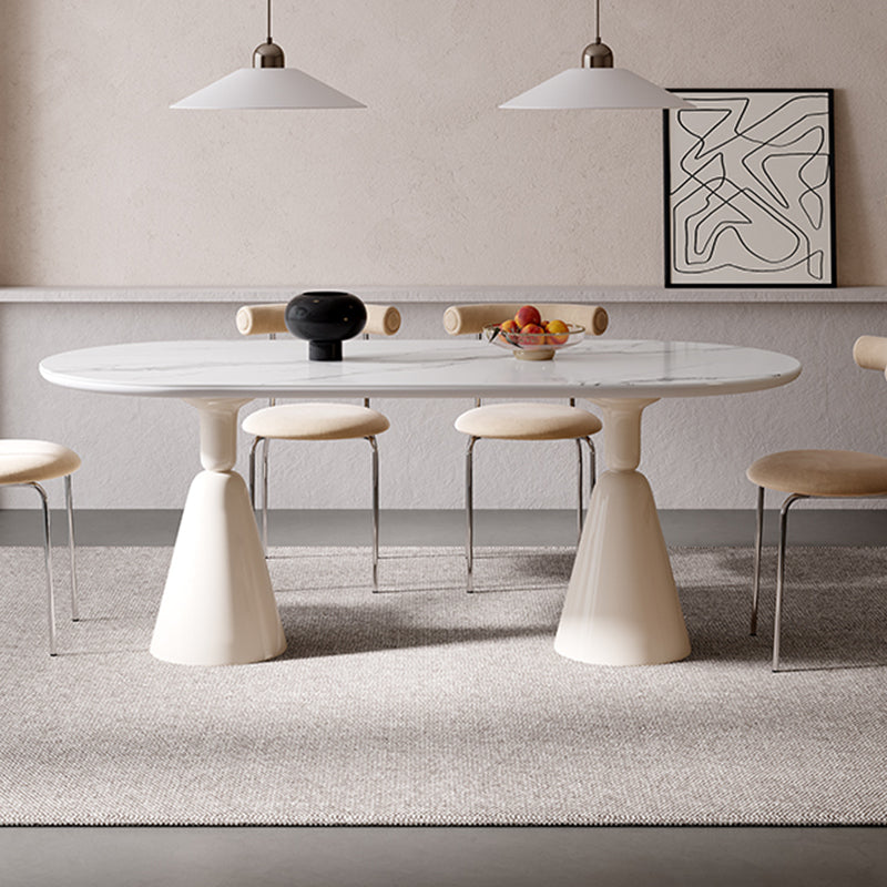 Contemporary Double Pedestal Dining Table Oval Kitchen Dinner Table Clearhalo 'Dining Tables & Seating' 'Dining Tables' 'dining_table' 'furn' 'furn_dining_table' 'Furniture' 'Kitchen & Dining Furniture' 7097163