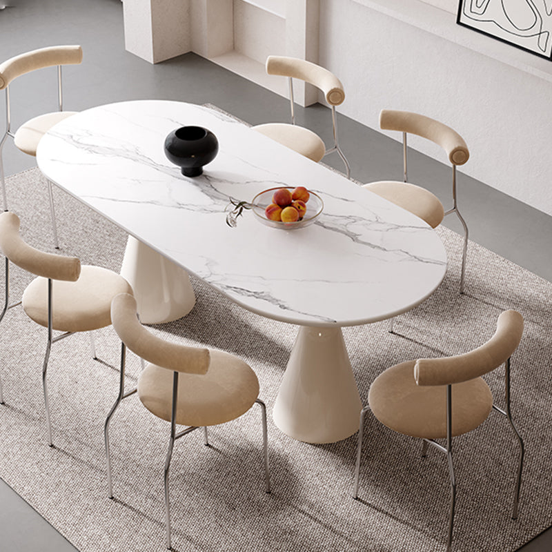 Contemporary Double Pedestal Dining Table Oval Kitchen Dinner Table Clearhalo 'Dining Tables & Seating' 'Dining Tables' 'dining_table' 'furn' 'furn_dining_table' 'Furniture' 'Kitchen & Dining Furniture' 7097165