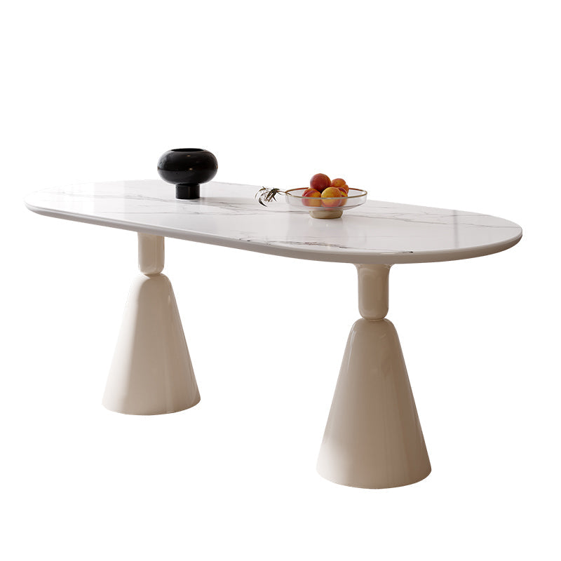 Contemporary Double Pedestal Dining Table Oval Kitchen Dinner Table Without Chairs Clearhalo 'Dining Tables & Seating' 'Dining Tables' 'dining_table' 'furn' 'furn_dining_table' 'Furniture' 'Kitchen & Dining Furniture' 7097167