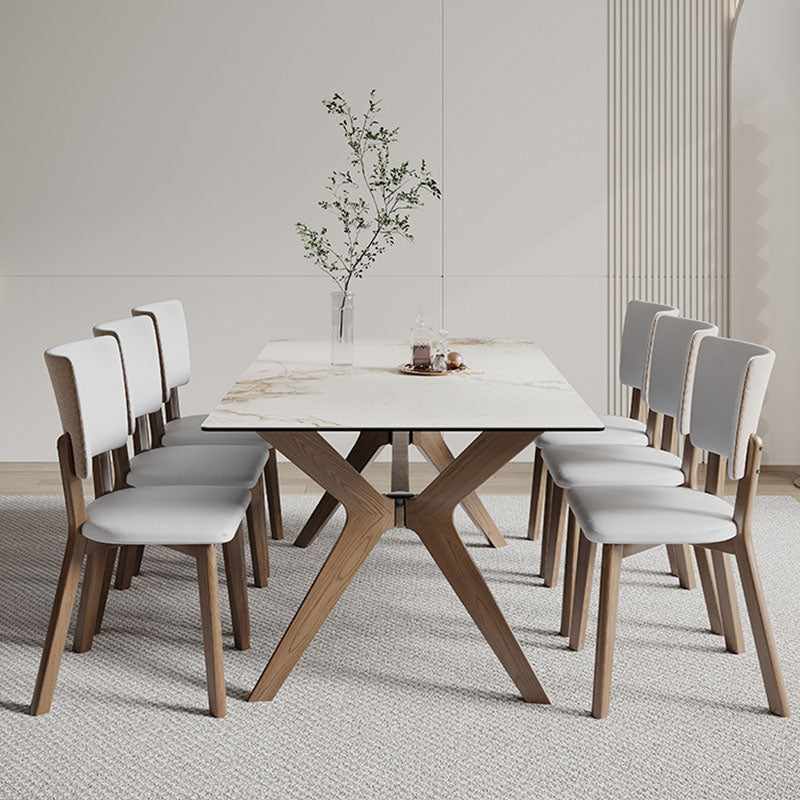 Modern Dining Table Sintered Stone Dinner Table with Wooden Base