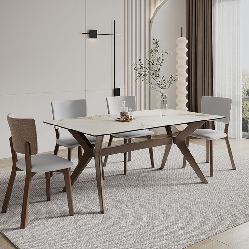 Modern Dining Table Sintered Stone Dinner Table with Wooden Base