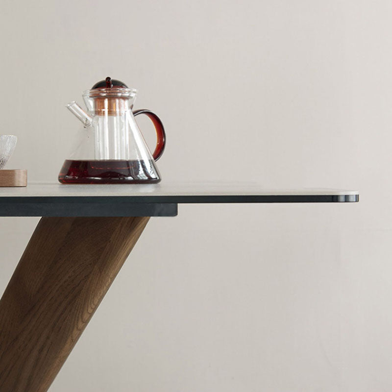 Modern Dining Table Sintered Stone Dinner Table with Wooden Base