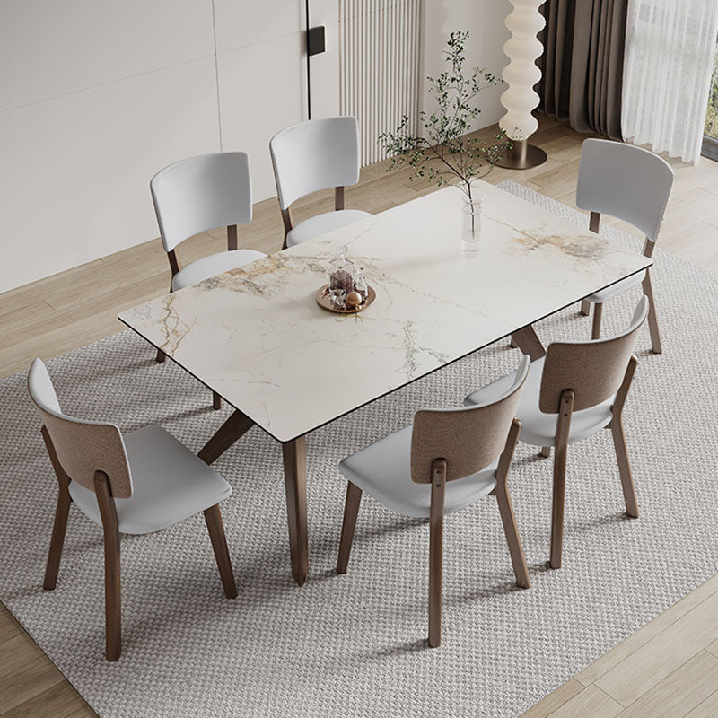 Modern Dining Table Sintered Stone Dinner Table with Wooden Base