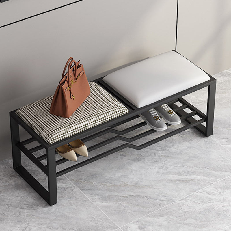 Rectangle Modern Entryway Bench Cushioned Metal Seating Bench 47"L x 14"W x 18"H Houndstooth pattern Black Clearhalo 'Benches' 'Chairs & Seating' 'furn' 'furn_benches' 'Furniture' 'Living Room Furniture' 7097379