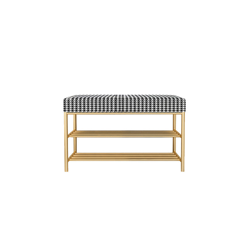 Rectangle Shoe Storage Entryway Bench Cushioned Modern Metal Seating Bench 24"L x 13"W x 18"H Houndstooth pattern Gold Clearhalo 'Benches' 'Chairs & Seating' 'furn' 'furn_benches' 'Furniture' 'Living Room Furniture' 7097400
