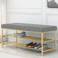 Rectangle Shoe Storage Entryway Bench Cushioned Modern Metal Seating Bench 47"L x 13"W x 18"H Houndstooth pattern Gold Clearhalo 'Benches' 'Chairs & Seating' 'furn' 'furn_benches' 'Furniture' 'Living Room Furniture' 7097401
