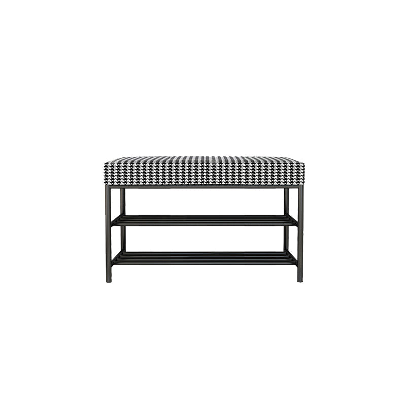 Rectangle Shoe Storage Entryway Bench Cushioned Modern Metal Seating Bench Houndstooth pattern Black Clearhalo 'Benches' 'Chairs & Seating' 'furn' 'furn_benches' 'Furniture' 'Living Room Furniture' 7097403