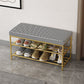 Rectangle Shoe Storage Entryway Bench Cushioned Modern Metal Seating Bench 31"L x 13"W x 18"H Houndstooth pattern Gold Clearhalo 'Benches' 'Chairs & Seating' 'furn' 'furn_benches' 'Furniture' 'Living Room Furniture' 7097404