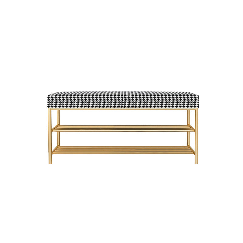 Rectangle Shoe Storage Entryway Bench Cushioned Modern Metal Seating Bench 39"L x 13"W x 18"H Houndstooth pattern Gold Clearhalo 'Benches' 'Chairs & Seating' 'furn' 'furn_benches' 'Furniture' 'Living Room Furniture' 7097407