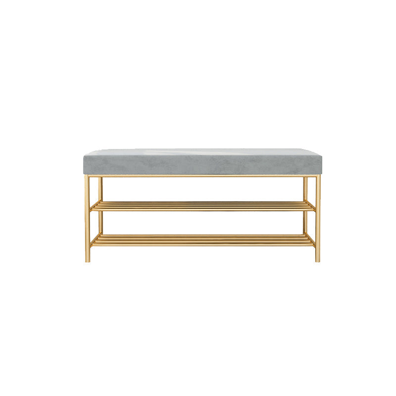Rectangle Shoe Storage Entryway Bench Cushioned Modern Metal Seating Bench Light Gray Gold Clearhalo 'Benches' 'Chairs & Seating' 'furn' 'furn_benches' 'Furniture' 'Living Room Furniture' 7097409