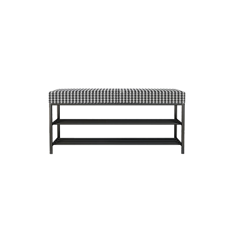 Rectangle Shoe Storage Entryway Bench Cushioned Modern Metal Seating Bench Houndstooth pattern Black Clearhalo 'Benches' 'Chairs & Seating' 'furn' 'furn_benches' 'Furniture' 'Living Room Furniture' 7097411