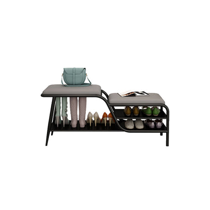 14 Inch Wide Modern Entryway Bench Cushioned Rectangle Metal Seating Bench with Shelves Gray Black Clearhalo 'Benches' 'Chairs & Seating' 'furn' 'furn_benches' 'Furniture' 'Living Room Furniture' 7097428