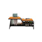 14 Inch Wide Modern Entryway Bench Cushioned Rectangle Metal Seating Bench with Shelves Orange Black Clearhalo 'Benches' 'Chairs & Seating' 'furn' 'furn_benches' 'Furniture' 'Living Room Furniture' 7097430