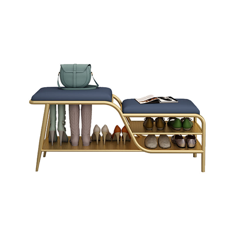 14 Inch Wide Modern Entryway Bench Cushioned Rectangle Metal Seating Bench with Shelves Clearhalo 'Benches' 'Chairs & Seating' 'furn' 'furn_benches' 'Furniture' 'Living Room Furniture' 7097431