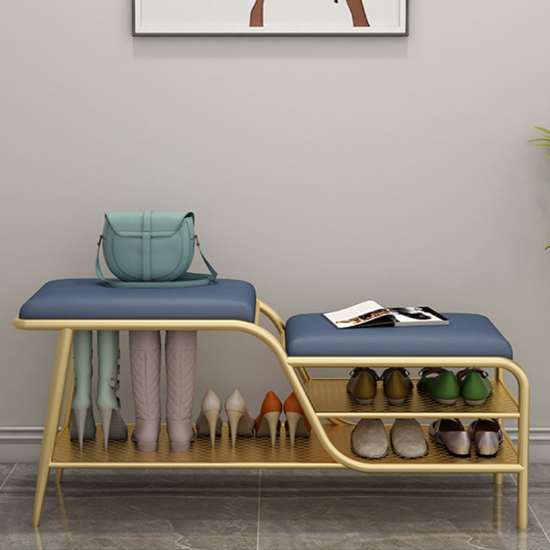 14 Inch Wide Modern Entryway Bench Cushioned Rectangle Metal Seating Bench with Shelves Clearhalo 'Benches' 'Chairs & Seating' 'furn' 'furn_benches' 'Furniture' 'Living Room Furniture' 7097437