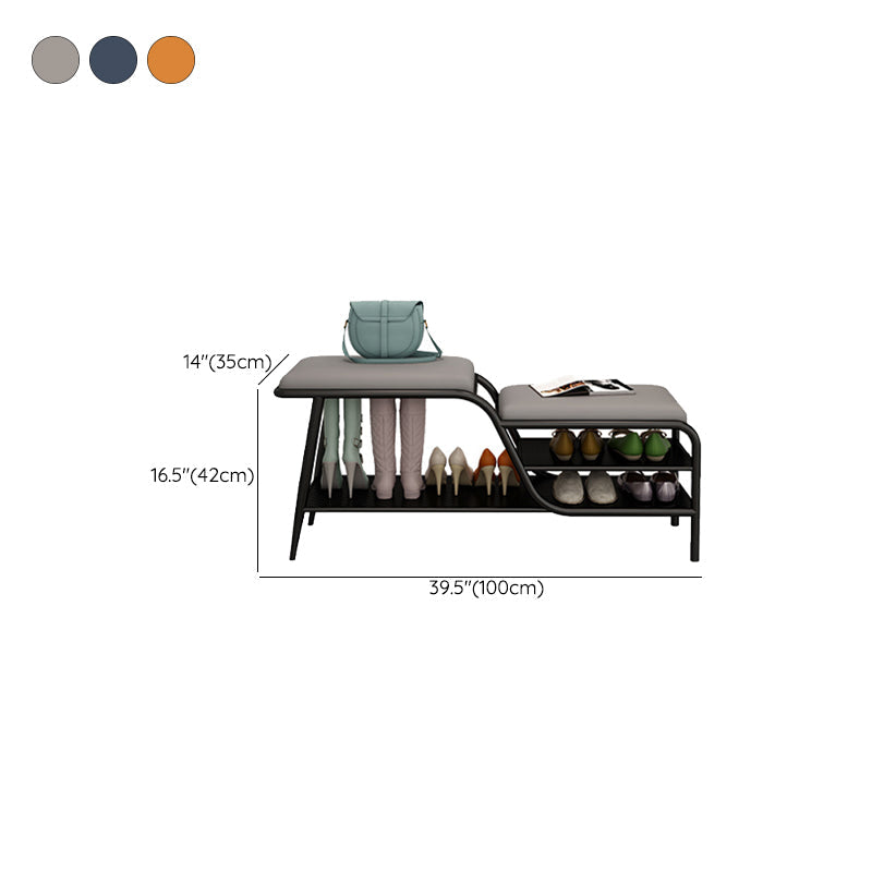 14 Inch Wide Modern Entryway Bench Cushioned Rectangle Metal Seating Bench with Shelves Clearhalo 'Benches' 'Chairs & Seating' 'furn' 'furn_benches' 'Furniture' 'Living Room Furniture' 7097439