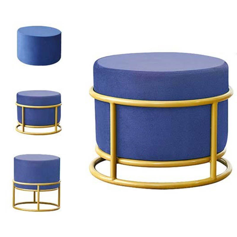 Luxury Ottoman Velvet Upholstered Solid Color Round Ottoman with Metal Legs Blue 1 Piece Clearhalo 'furn' 'furn_ottomans_poufs' 'Furniture' 'Living Room Furniture' 'Ottomans & Poufs' 'ottomans_poufs' 7097468