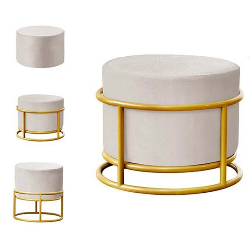 Luxury Ottoman Velvet Upholstered Solid Color Round Ottoman with Metal Legs Gray 1 Piece Clearhalo 'furn' 'furn_ottomans_poufs' 'Furniture' 'Living Room Furniture' 'Ottomans & Poufs' 'ottomans_poufs' 7097470