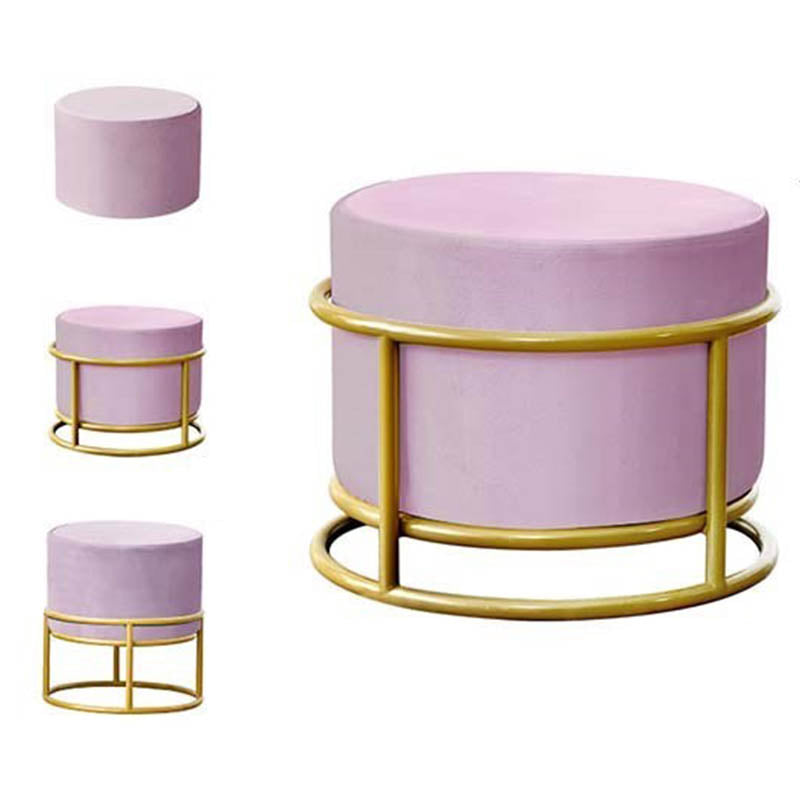 Luxury Ottoman Velvet Upholstered Solid Color Round Ottoman with Metal Legs Violet 1 Piece Clearhalo 'furn' 'furn_ottomans_poufs' 'Furniture' 'Living Room Furniture' 'Ottomans & Poufs' 'ottomans_poufs' 7097473