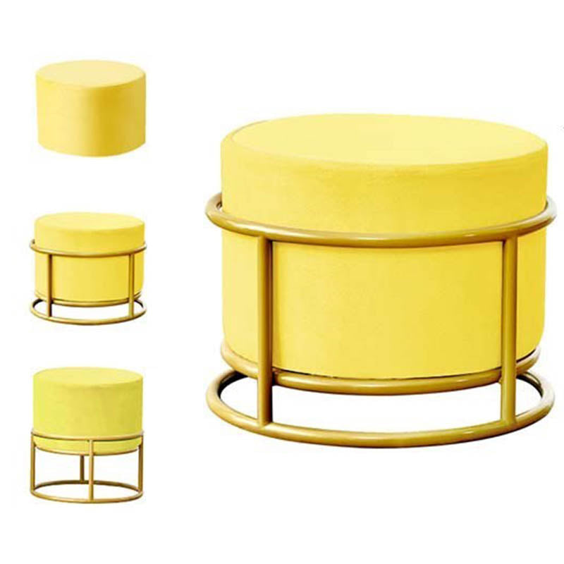 Luxury Ottoman Velvet Upholstered Solid Color Round Ottoman with Metal Legs Yellow 1 Piece Clearhalo 'furn' 'furn_ottomans_poufs' 'Furniture' 'Living Room Furniture' 'Ottomans & Poufs' 'ottomans_poufs' 7097479