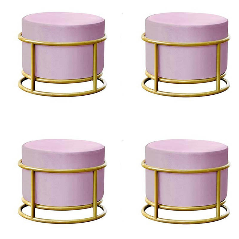 Luxury Ottoman Velvet Upholstered Solid Color Round Ottoman with Metal Legs Violet 4 Piece Set Clearhalo 'furn' 'furn_ottomans_poufs' 'Furniture' 'Living Room Furniture' 'Ottomans & Poufs' 'ottomans_poufs' 7097489