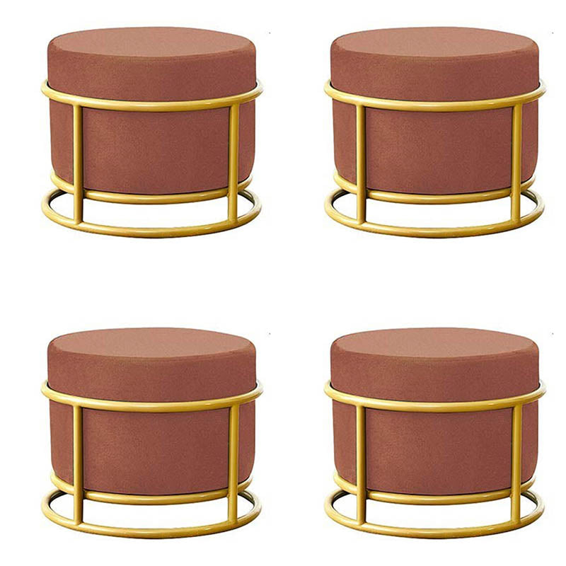Luxury Ottoman Velvet Upholstered Solid Color Round Ottoman with Metal Legs Khaki 4 Piece Set Clearhalo 'furn' 'furn_ottomans_poufs' 'Furniture' 'Living Room Furniture' 'Ottomans & Poufs' 'ottomans_poufs' 7097491