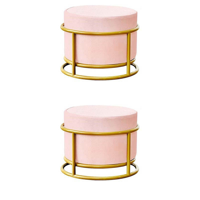 Luxury Ottoman Velvet Upholstered Solid Color Round Ottoman with Metal Legs Pink 2 Piece Set Clearhalo 'furn' 'furn_ottomans_poufs' 'Furniture' 'Living Room Furniture' 'Ottomans & Poufs' 'ottomans_poufs' 7097492