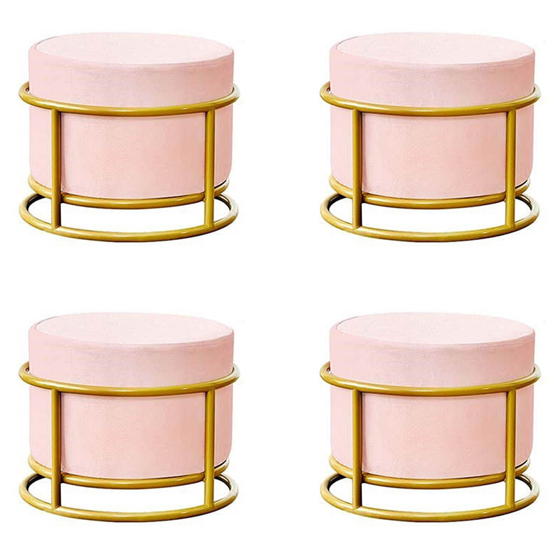 Luxury Ottoman Velvet Upholstered Solid Color Round Ottoman with Metal Legs Pink 4 Piece Set Clearhalo 'furn' 'furn_ottomans_poufs' 'Furniture' 'Living Room Furniture' 'Ottomans & Poufs' 'ottomans_poufs' 7097493