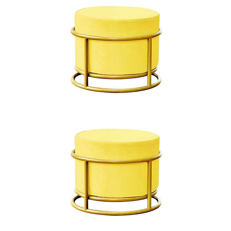 Luxury Ottoman Velvet Upholstered Solid Color Round Ottoman with Metal Legs Yellow 2 Piece Set Clearhalo 'furn' 'furn_ottomans_poufs' 'Furniture' 'Living Room Furniture' 'Ottomans & Poufs' 'ottomans_poufs' 7097494