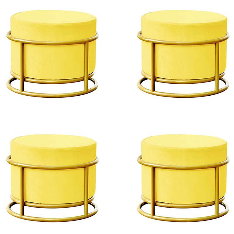Luxury Ottoman Velvet Upholstered Solid Color Round Ottoman with Metal Legs Yellow 4 Piece Set Clearhalo 'furn' 'furn_ottomans_poufs' 'Furniture' 'Living Room Furniture' 'Ottomans & Poufs' 'ottomans_poufs' 7097495