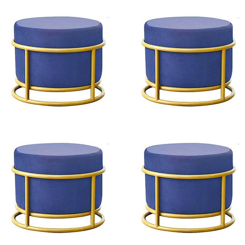 Luxury Ottoman Velvet Upholstered Solid Color Round Ottoman with Metal Legs Blue 4 Piece Set Clearhalo 'furn' 'furn_ottomans_poufs' 'Furniture' 'Living Room Furniture' 'Ottomans & Poufs' 'ottomans_poufs' 7097497