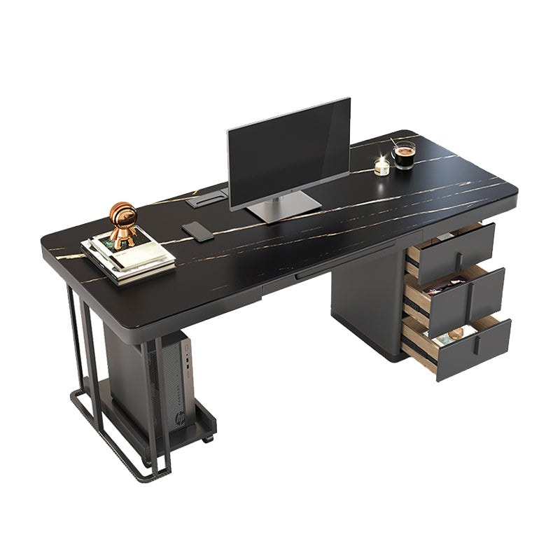 Stone Modern Style Writing Desk Rectangular Shape Office Table with 2-Legs for Office Black Clearhalo 'furn' 'furn_office_desk' 'Furniture' 'Office Desks' 'Office Furniture' 'office_desk' 7101324