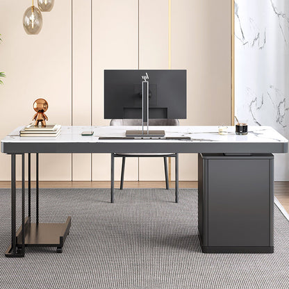 Stone Modern Style Writing Desk Rectangular Shape Office Table with 2-Legs for Office White Clearhalo 'furn' 'furn_office_desk' 'Furniture' 'Office Desks' 'Office Furniture' 'office_desk' 7101325