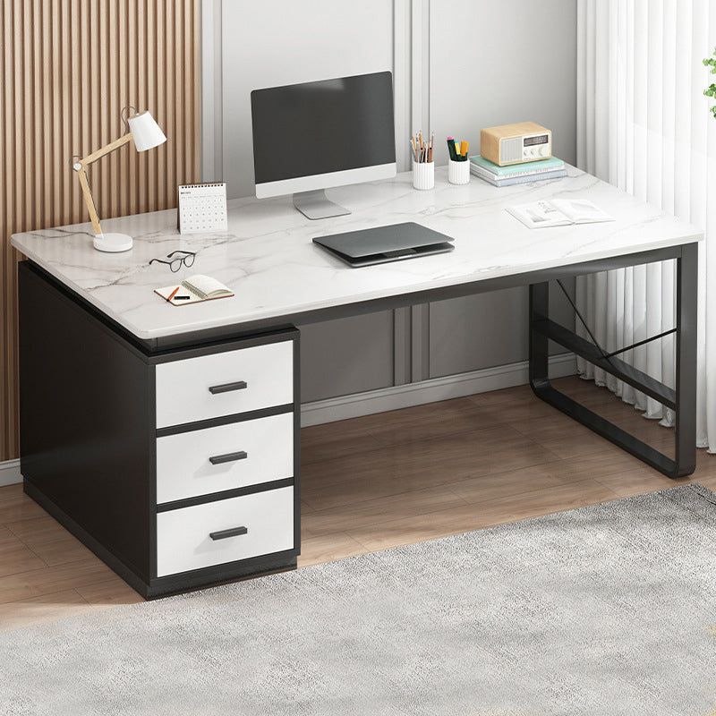 Contemporary Writing Desk Antique Finish Computer Desk with Drawers Black Floralwhite Clearhalo 'furn' 'furn_office_desk' 'Furniture' 'Office Desks' 'Office Furniture' 'office_desk' 7101354
