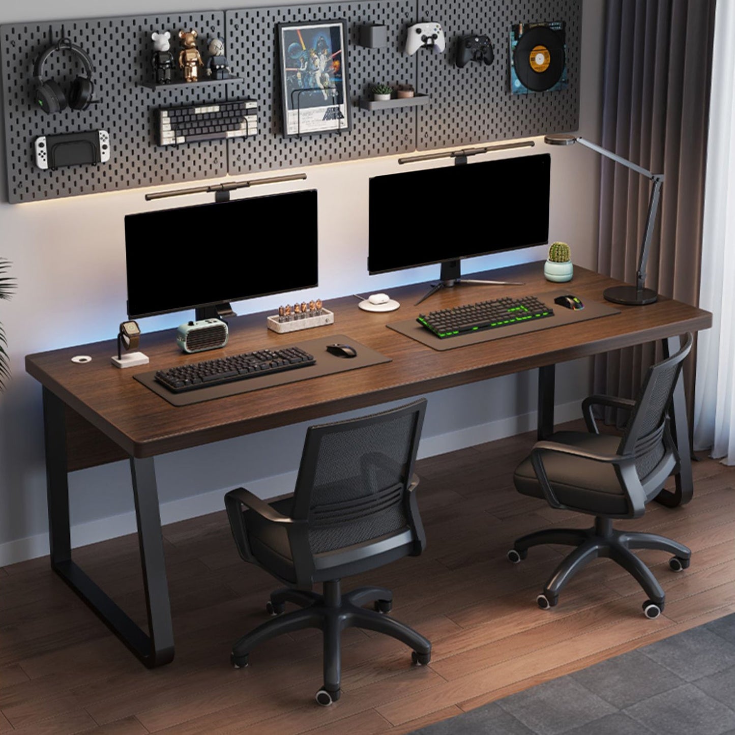 Rectangular Office Desk Modern Antique Finish Computer Desk with Metal Legs