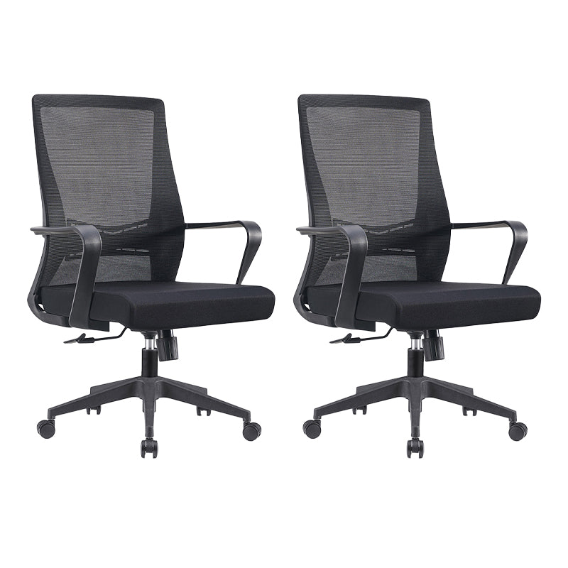 Modern Fixed Arms Chair No Distressing Ergonomic Desk Chair with Wheels Black 2 Piece Set Clearhalo 'furn' 'furn_office_chair' 'Furniture' 'Office Chairs' 'Office Furniture' 'office_chair' 7101765