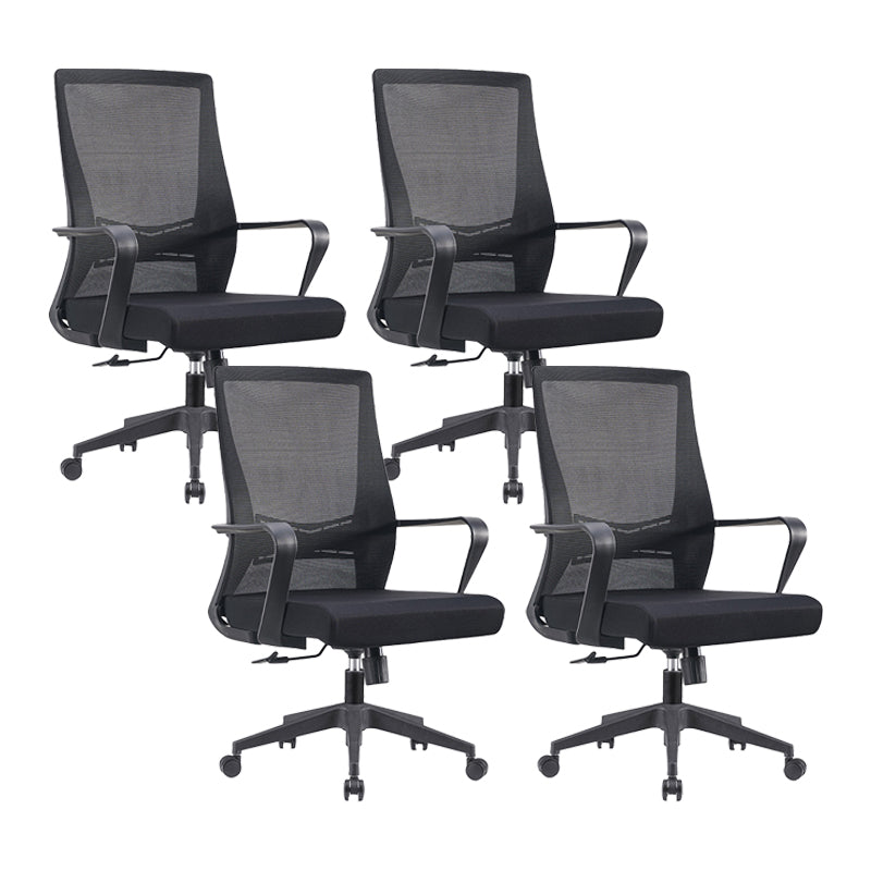 Modern Fixed Arms Chair No Distressing Ergonomic Desk Chair with Wheels Black 4 Piece Set Clearhalo 'furn' 'furn_office_chair' 'Furniture' 'Office Chairs' 'Office Furniture' 'office_chair' 7101767