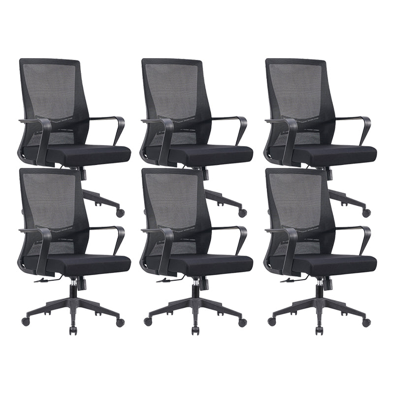 Modern Fixed Arms Chair No Distressing Ergonomic Desk Chair with Wheels Black 6 Piece Set Clearhalo 'furn' 'furn_office_chair' 'Furniture' 'Office Chairs' 'Office Furniture' 'office_chair' 7101770