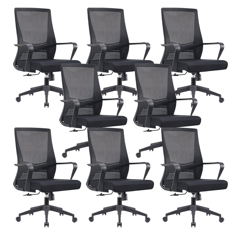 Modern Fixed Arms Chair No Distressing Ergonomic Desk Chair with Wheels Black 8 Piece Set Clearhalo 'furn' 'furn_office_chair' 'Furniture' 'Office Chairs' 'Office Furniture' 'office_chair' 7101772