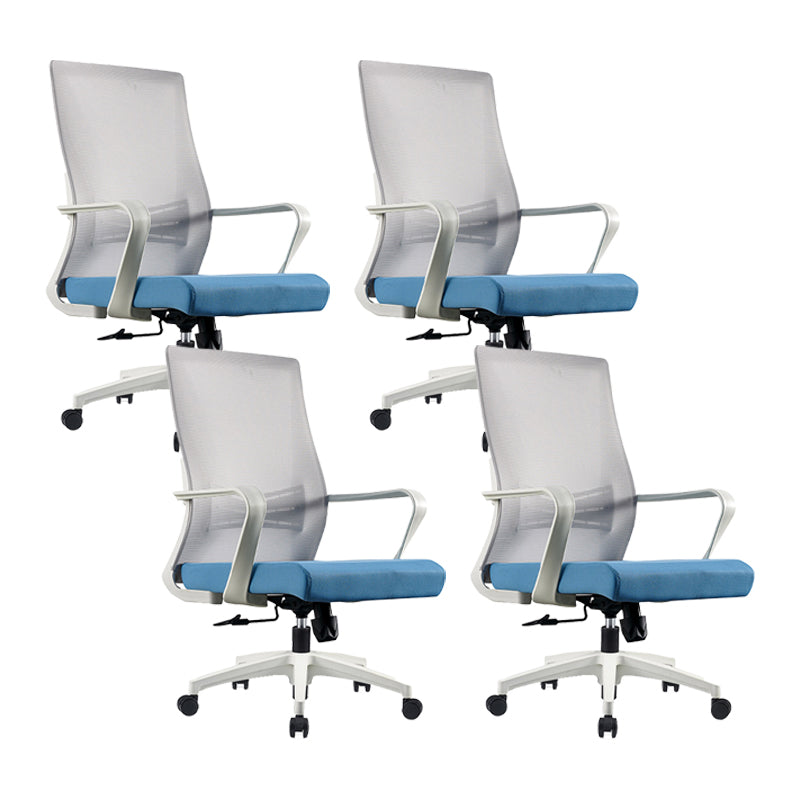 Modern Fixed Arms Chair No Distressing Ergonomic Desk Chair with Wheels Gray-Blue 4 Piece Set Clearhalo 'furn' 'furn_office_chair' 'Furniture' 'Office Chairs' 'Office Furniture' 'office_chair' 7101776